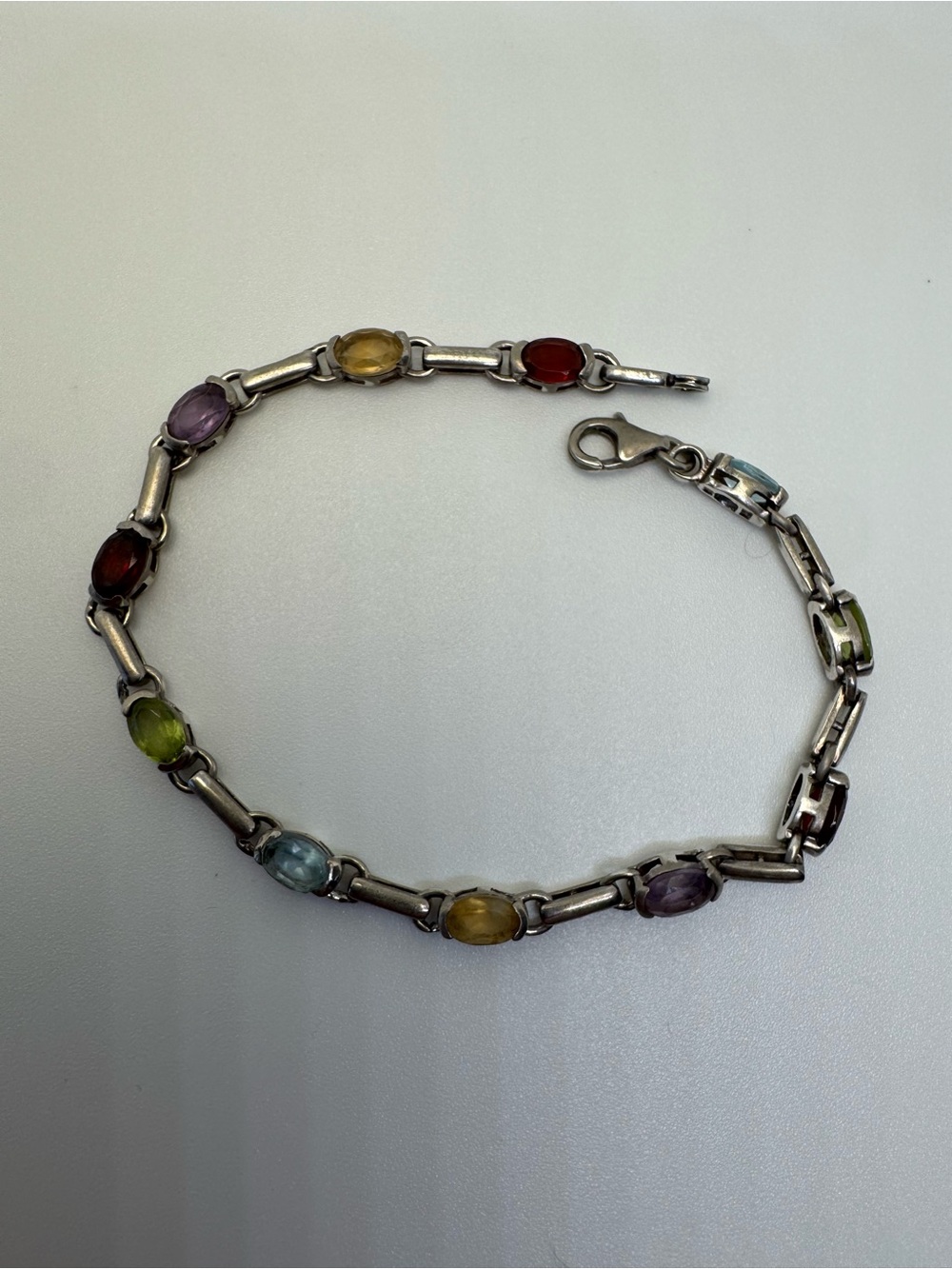 925 Sterling Silver Multi Gemstone Bracelet Topaz Garnet Amethyst 7.25" 8.2g - Picture 5 of 17
